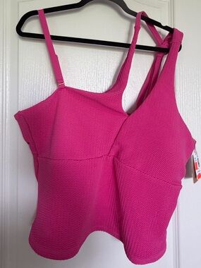 NaNa One Shoulder Textured Tankini in Hot Pink
